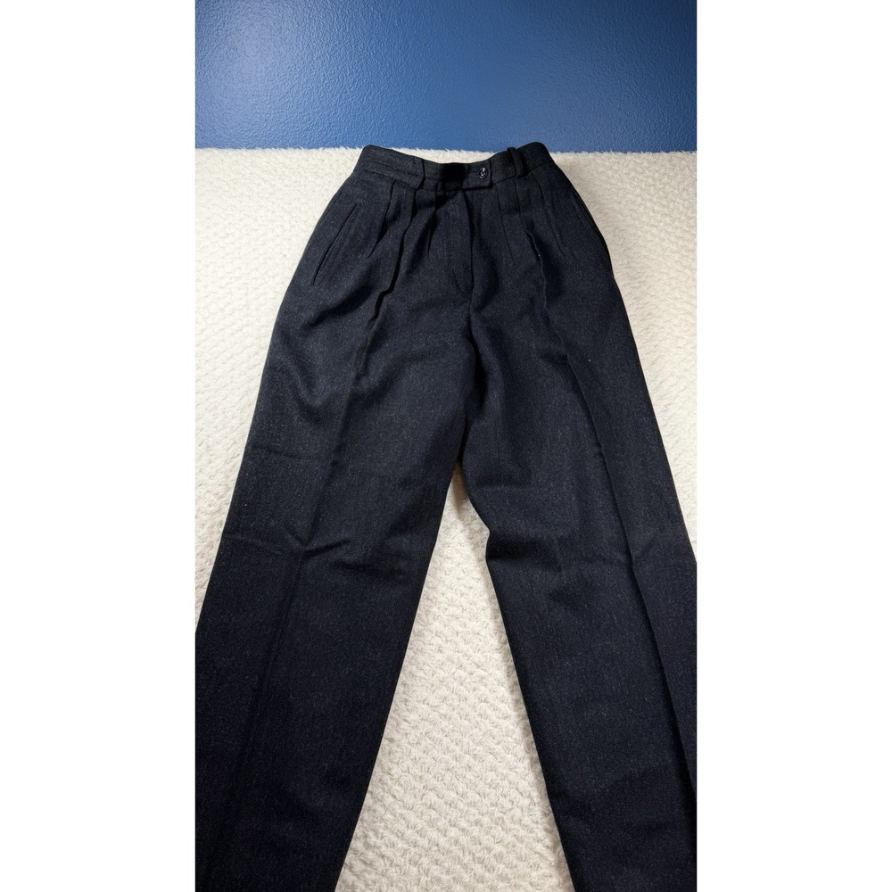 Vtg Liz Claiborne Pants W 4 Navy Dress Pleated Front 100% Wool Missing Button